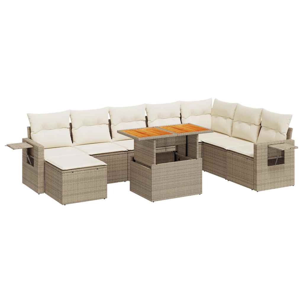 Set De Sofás De Jardín Con Cojines 9 Pzas Ratán Sintético Beige / Vetonek_2