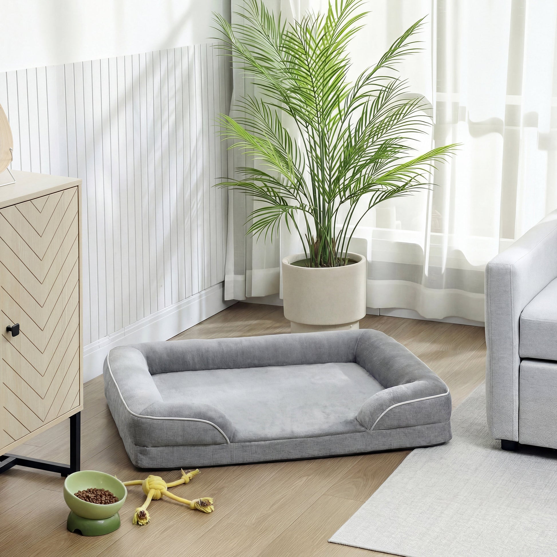Pawhut Cama Para Perros Medianos Con Base Antideslizante 91,5x68,5x16,5 Cm Gris_1