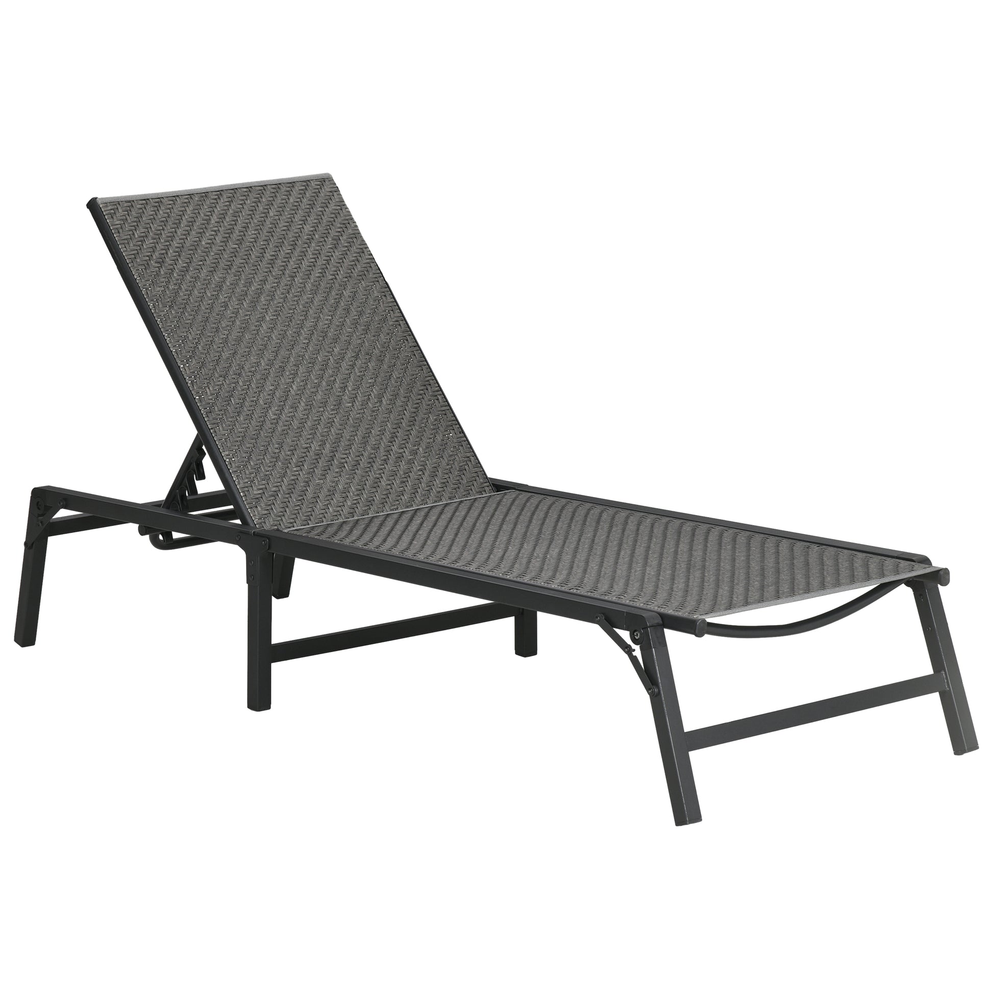 Outsunny Tumbona De Ratán Sintético Plegable Con Respaldo Ajustable Gris Oscuro_0