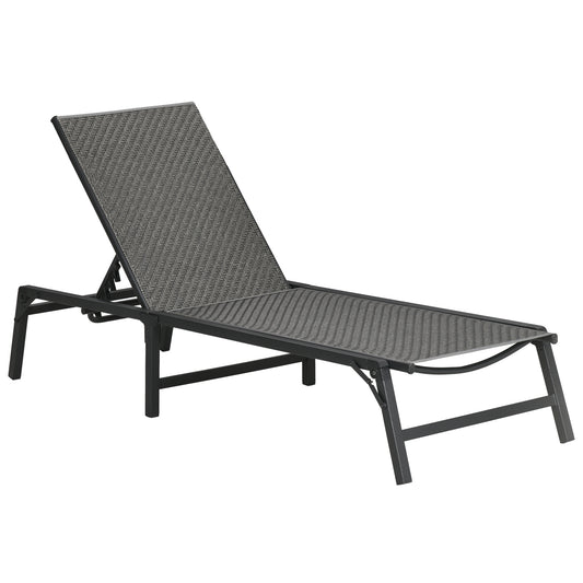 Outsunny Tumbona De Ratán Sintético Plegable Con Respaldo Ajustable Gris Oscuro_0