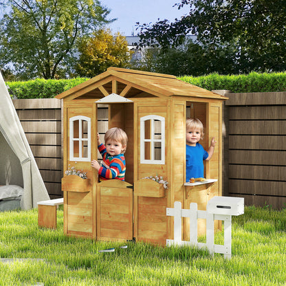 Outsunny Casita Infantil De Exterior De Madera 204x107x140cm +3 Años Madera_1