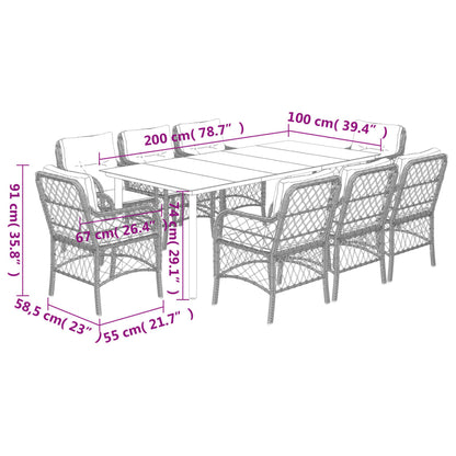 Set De Comedor De Jardín 9 Pzas Y Cojines Ratán Sintético Negro / Vetonek_1