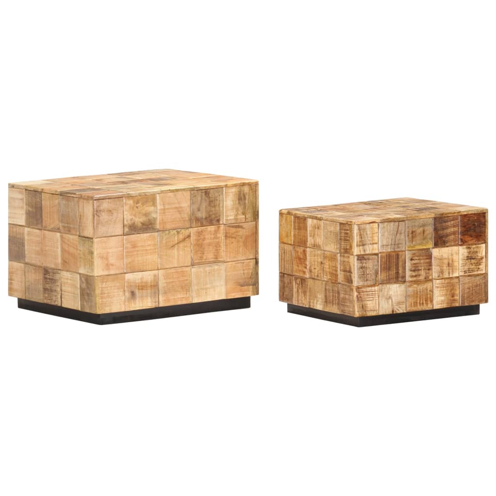 Mesas De Centro Con Diseño De Bloque 2 Uds Madera Mango Rugosa_0
