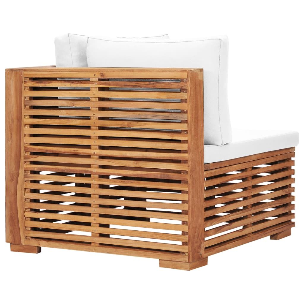 Vidaxl Sofá De Esquina De Jardín Cojín Color Crema Madera Maciza Teca_4