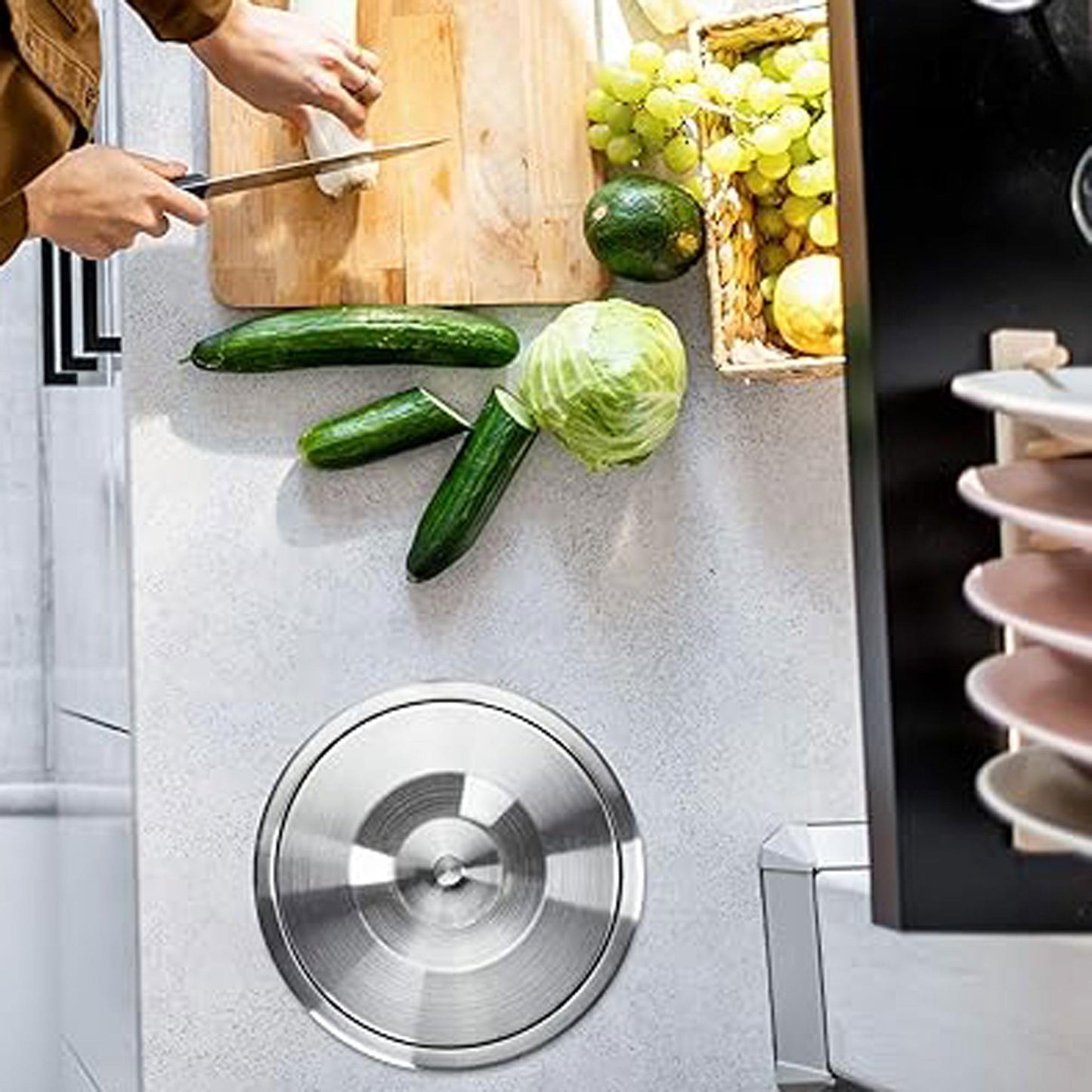 Cubo Integrable En Encimera 8l Tapa Acero Inox Azul_3