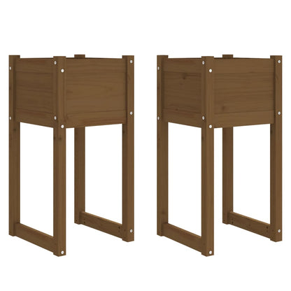 Jardinera 2 Uds Madera Maciza De Pino Marrón Miel 40x40x81 Cm_0