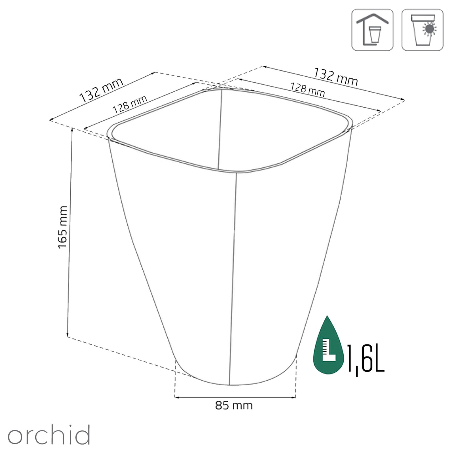 Maceta Coubi Orchid 1,6l., Dimensiones (mm) 132x132x165, Color Blanco_2