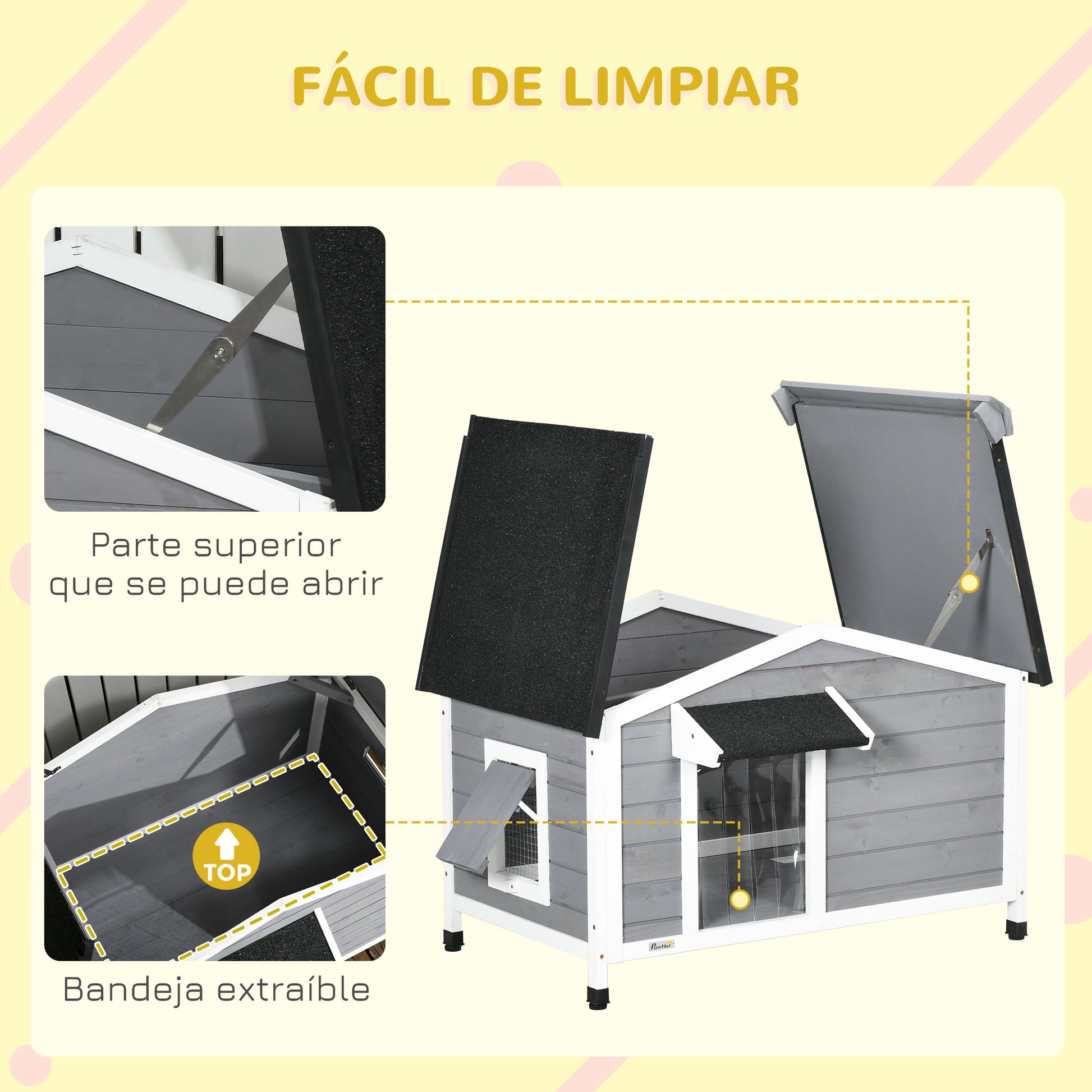 Pawhut Caseta Para Perros De Exterior Con Techo Asfáltico 97x72x65 Cm Gris_4