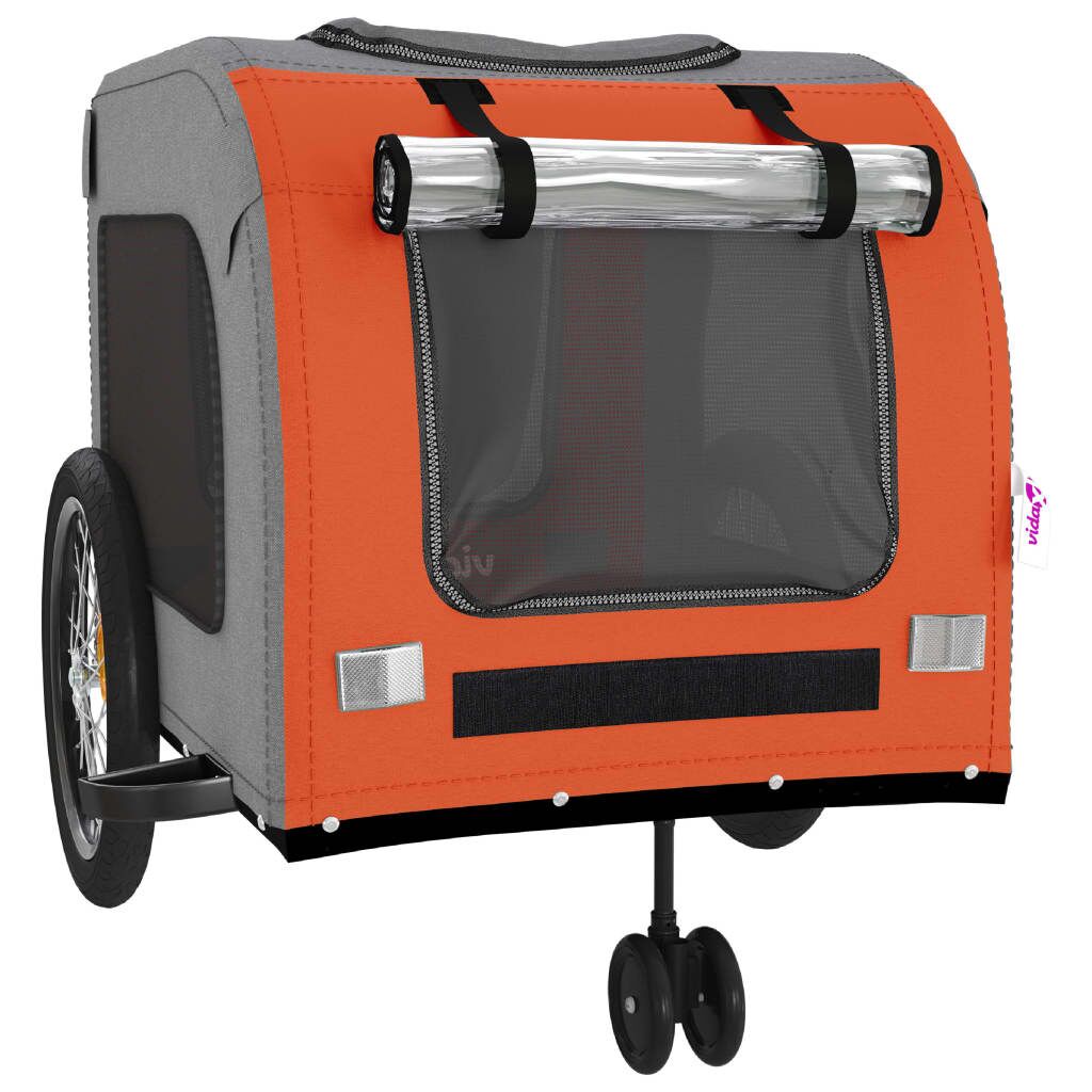 Vidaxl Remolque De Bicicleta Mascotas Hierro Tela Oxford Naranja Gris_4