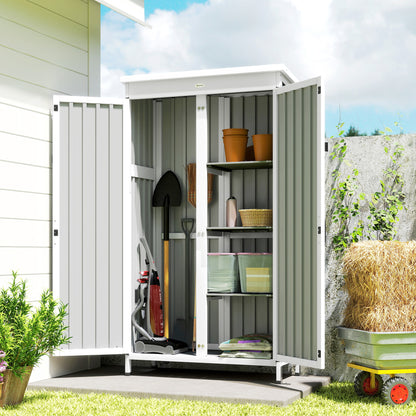 Outsunny Caseta De Jardín De Madera Y Acero 94x43x166 Cm Con Estantes 2 Puertas_1