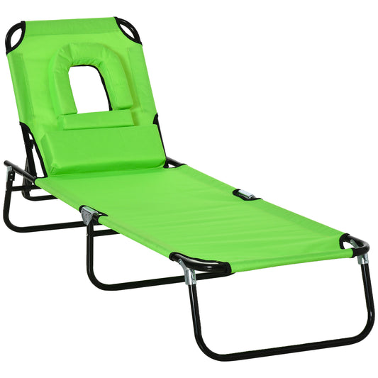 Outsunny Tumbona Plegable De Jardín Con Respaldo Ajustable Almohada Acero Verde_0
