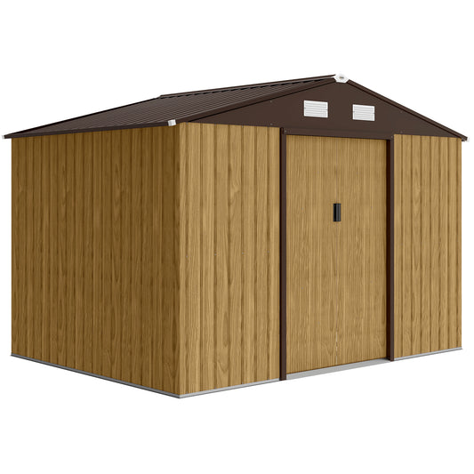 Outsunny Caseta De Jardín Exterior 4,9 M² 277x195x192 Cm Puerta Corredera Marrón_0