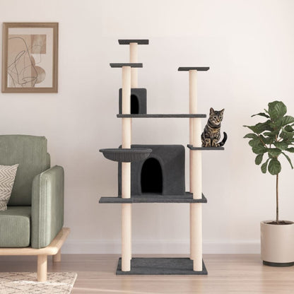 Vidaxl Rascador Para Gatos Con Postes De Sisal Gris Oscuro 166 Cm_1