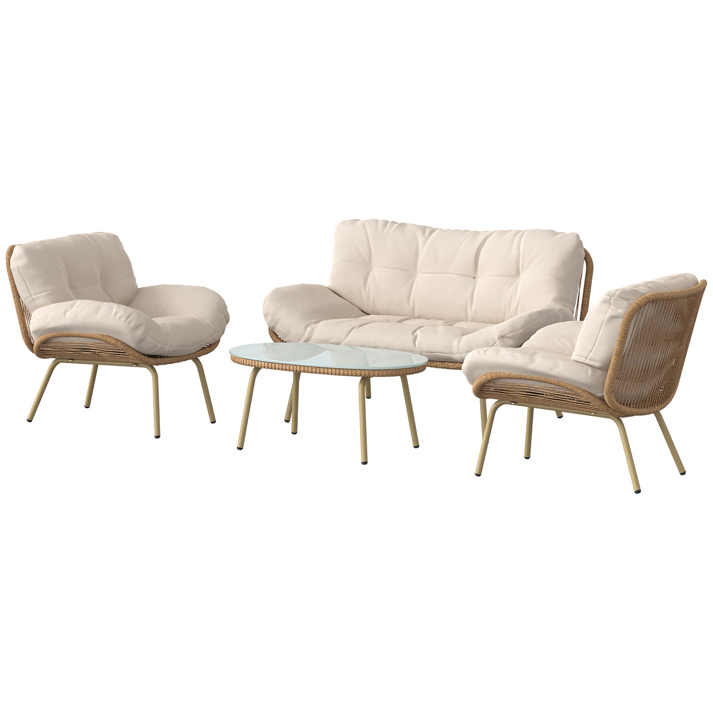 Outsunny Conjunto De Muebles De Jardín De Rattán De 4 Piezas Beige_4
