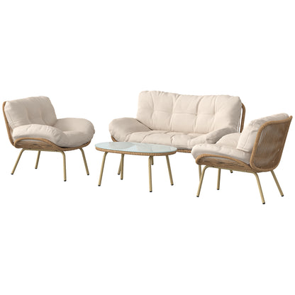 Outsunny Conjunto De Muebles De Jardín De Rattán De 4 Piezas Beige_4