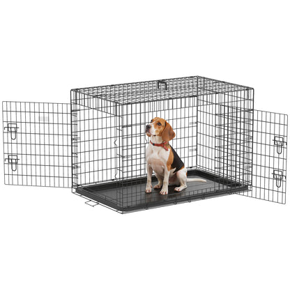 Pawhut Transportín Jaula De Transporte De Metal Para Perro 106x71,5x76 Cm Negro_0