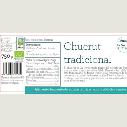 Chucrut Tradicional Eco Sin Pasteurizar Ferment Art 750 Gr
