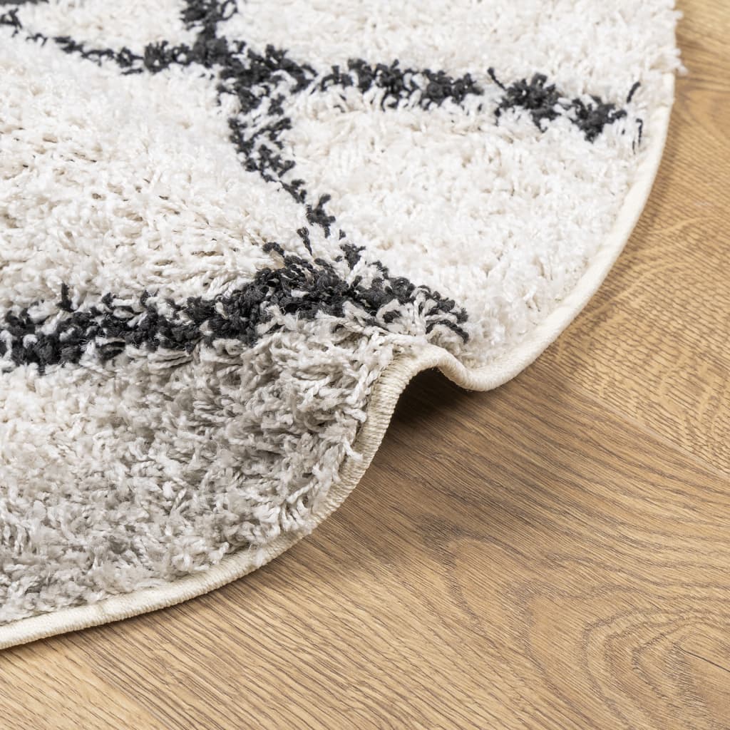 Alfombra De Pelo Largo Moderna Pamplona Crema Y Negro Ø 120 Cm / Vetonek_5