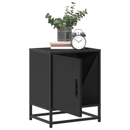Mesita De Noche Madera Ingeniería Negro 40x31x50 Cm Metal_2