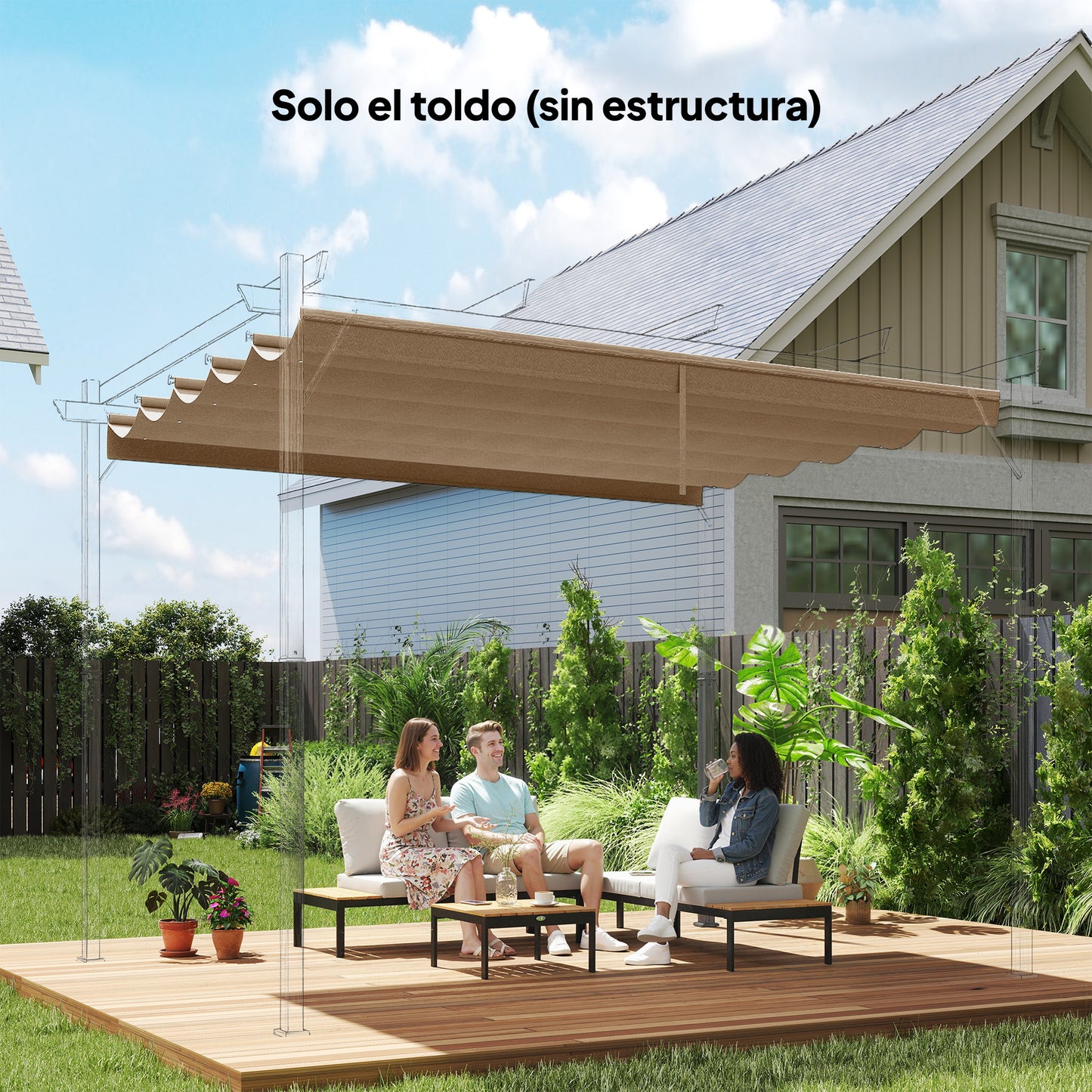 Outsunny Cubierta Para Pérgola Retráctil 2,5x2,55m Para Marco De 3x3 M Pardo_1