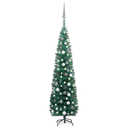 Vidaxl Árbol De Navidad Preiluminado Con Luces Y Bolas Verde 180 Cm_0