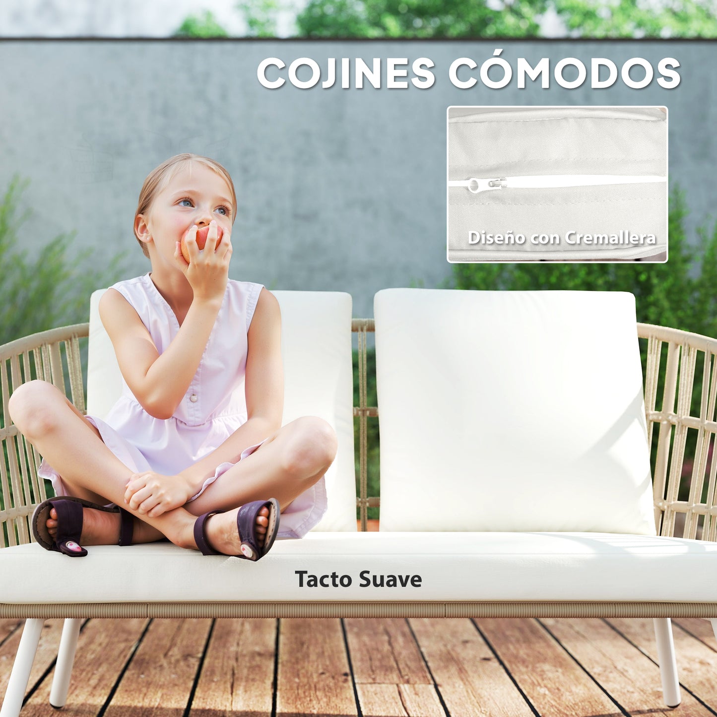 Outsunny Conjunto De Jardín Exterior De Ratán Sintético De 4 Piezas Natural_5