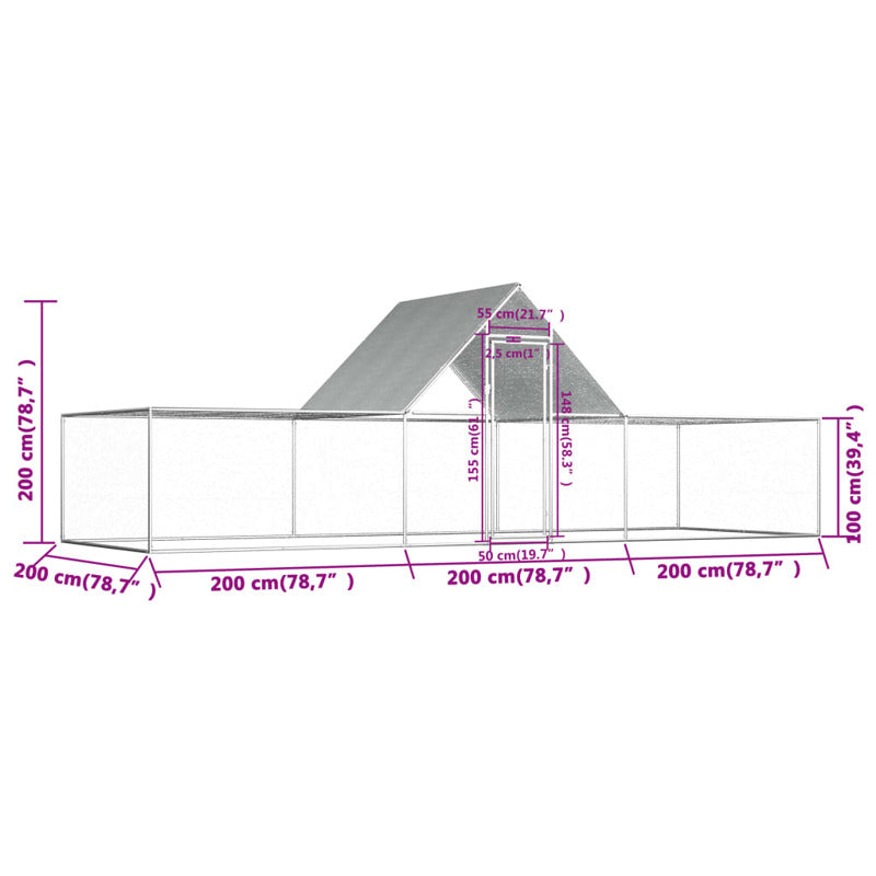Vidaxl Gallinero Acero Galvanizado 6x2x2 M_5