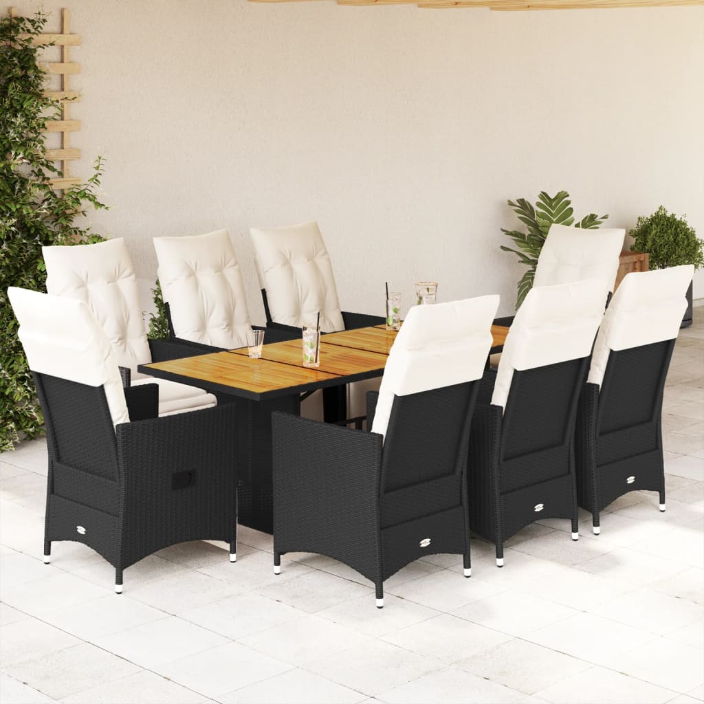 Set De Comedor De Jardín 9 Pzas Y Cojines Ratán Sintético Negro / Vetonek_4