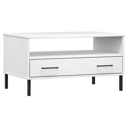 Mesa De Centro Patas Metal Oslo Madera Maciza Blanco 85x50x45cm_0