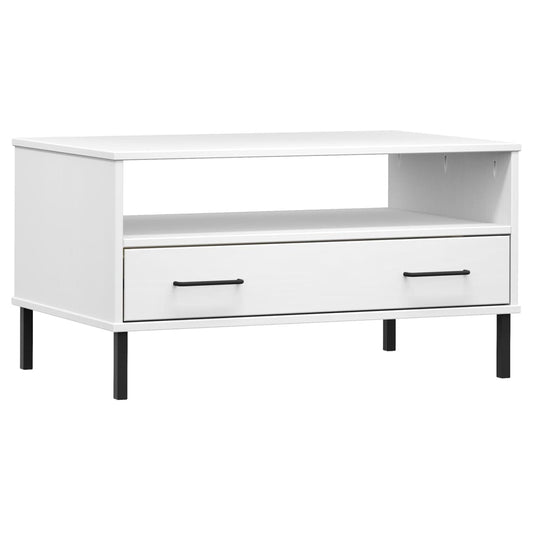 Mesa De Centro Patas Metal Oslo Madera Maciza Blanco 85x50x45cm_0