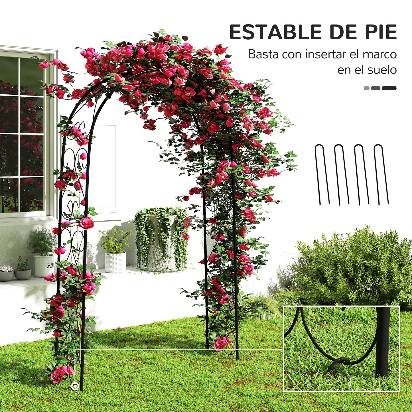 Outsunny Arco De Jardín De Acero Diseño Espiral De Corazón 125x37x230 Cm Negro_4