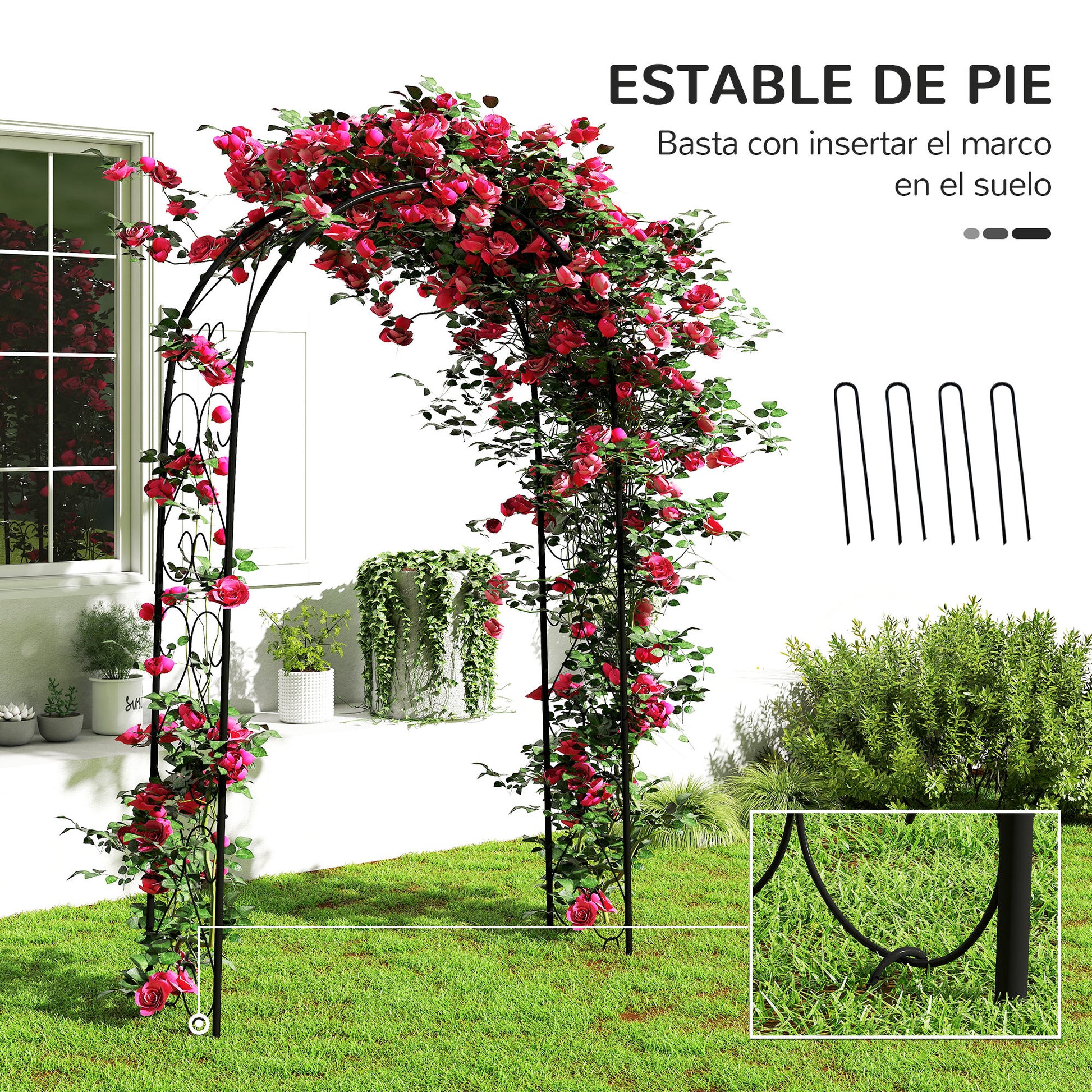 Outsunny Arco De Jardín De Acero Diseño Espiral De Corazón 125x37x230 Cm Negro_4
