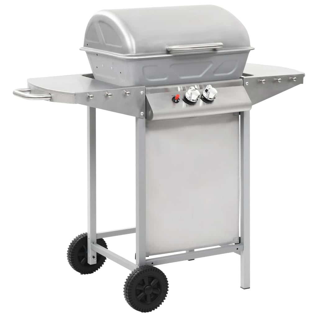 Vidaxl Barbacoa Portátil De Gas Con 2 Zonas Plateada Acero Inoxidable_0