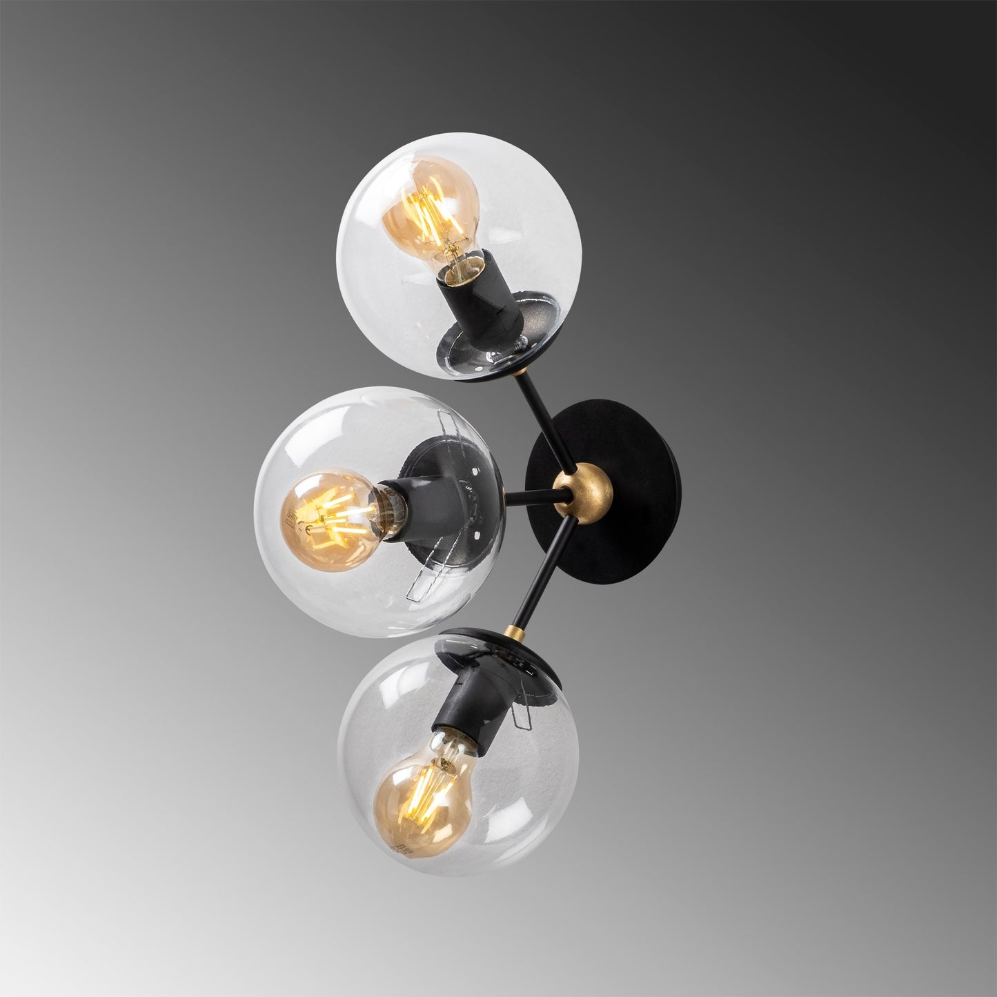 Aplique De Pared, Metal , Negro, 30x15x44, Casquillo 3 X E 27 Max 40 W