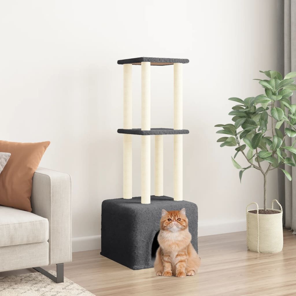 Vidaxl Rascador Para Gatos Con Postes De Sisal Gris Oscuro 133,5 Cm_1