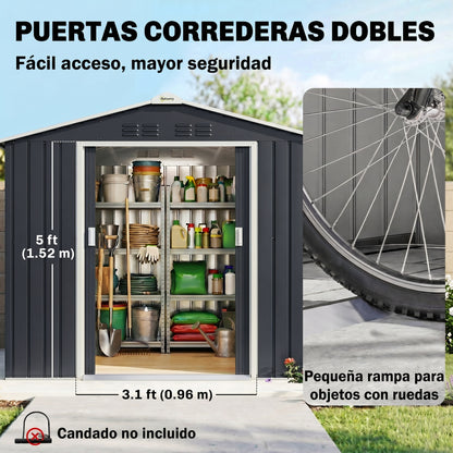 Outsunny Caseta De Jardín 213x130x185 Cm Con 2 Puertas Correderas Y 4 Ventanas_5