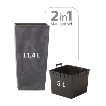 Maceta Alta 11,4 L Prosperplast Urbi Square Effect De Plástico Con Depósito En Color Antracita, 37,5 (alto) X 19,5 (ancho) X 19,5 (profundo) Cms_1