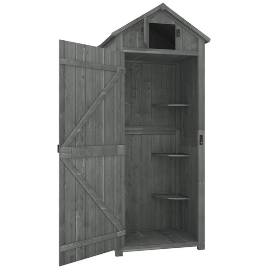 Outsunny Armario De Jardín De Madera Con 3 Estantes 0,3 M² 77x54,2x179cm Gris_0