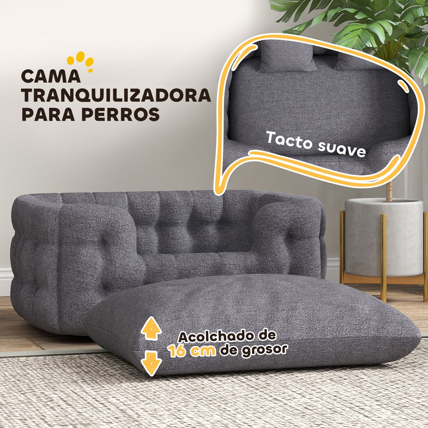 Pawhut Cama Para Perros Medianos Con 2 Almohadas Antideslizante 90x60x35cm Gris_5
