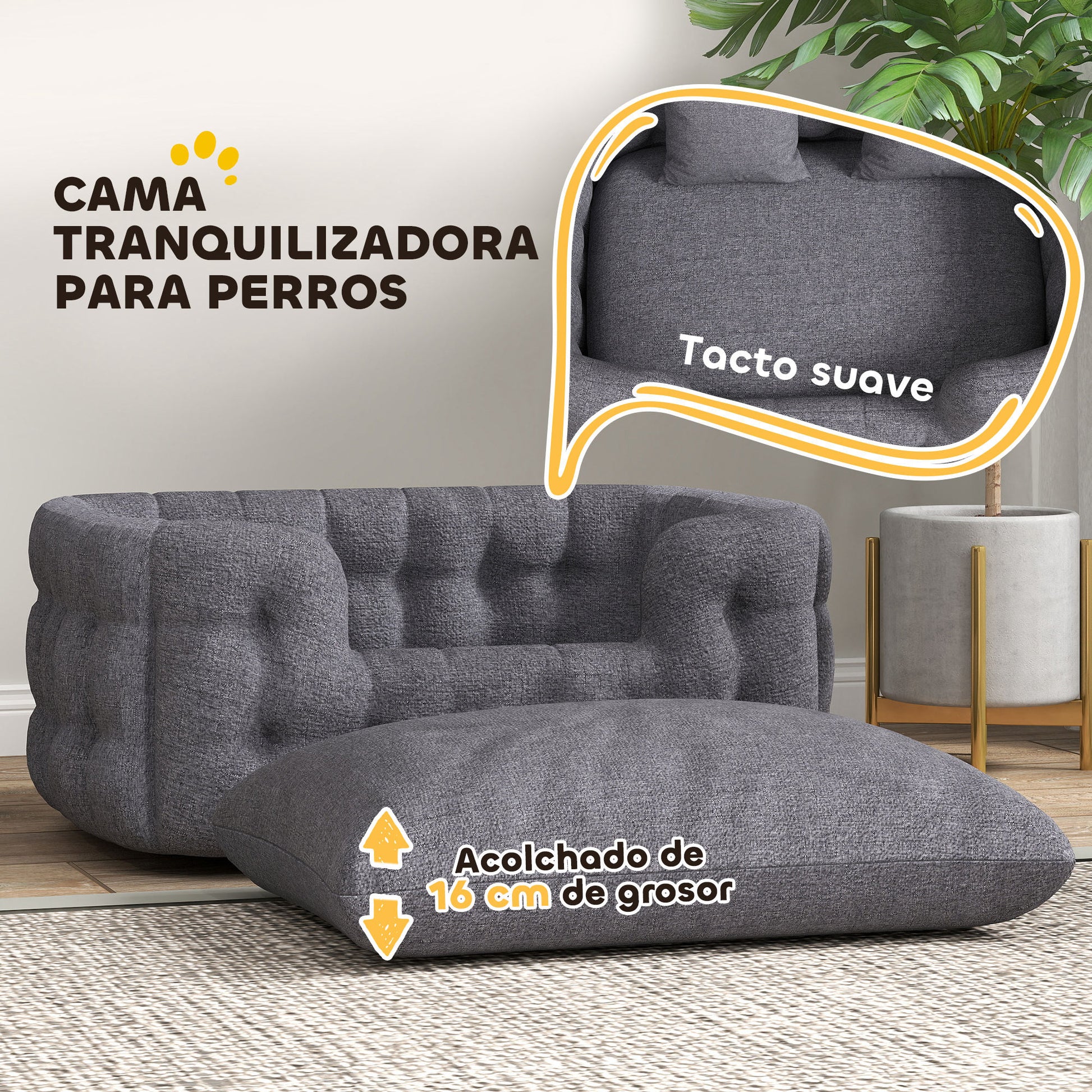 Pawhut Cama Para Perros Medianos Con 2 Almohadas Antideslizante 90x60x35cm Gris_5