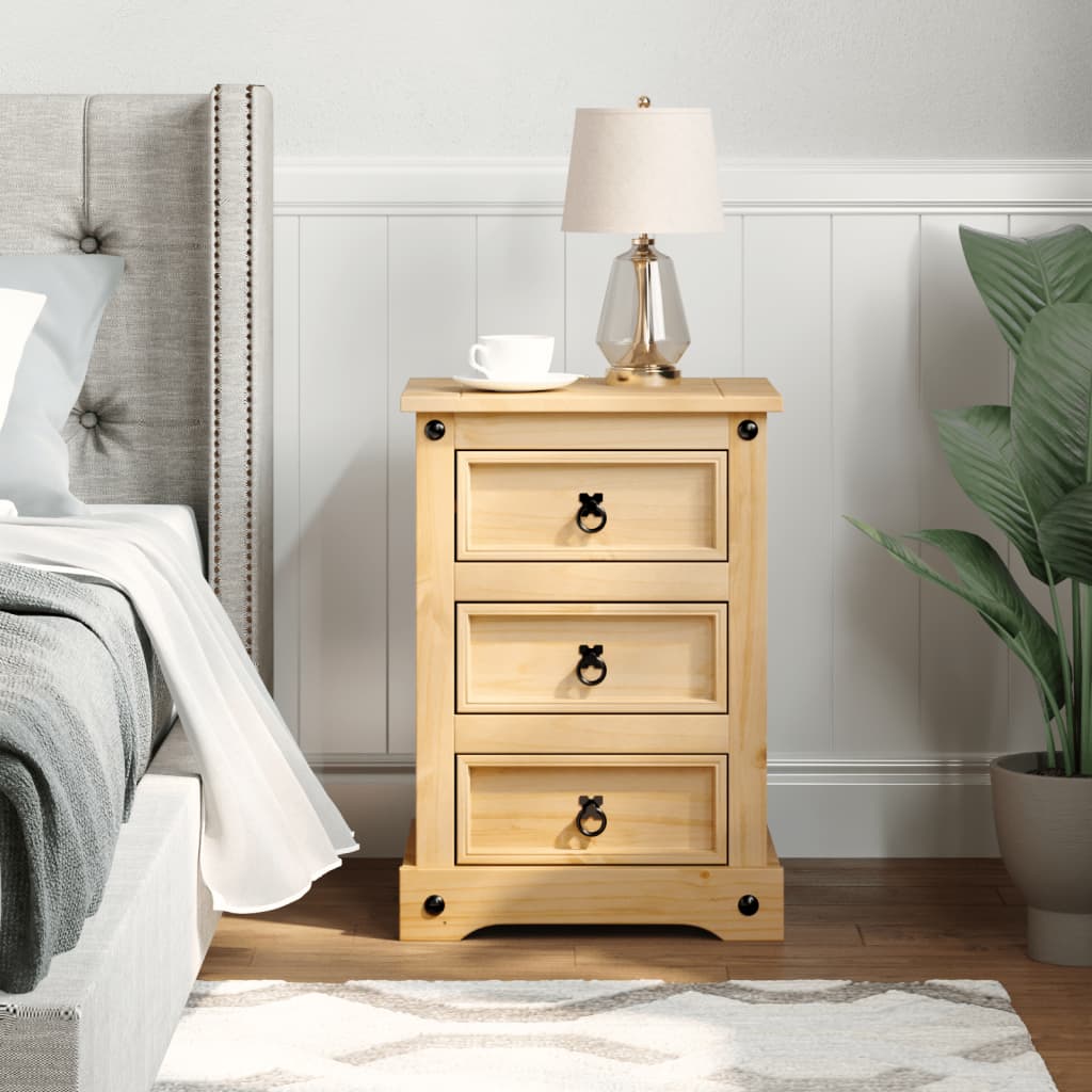 Mesita De Noche Corona Madera Maciza De Pino 45x35x64 Cm_1
