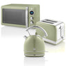 Set Desayuno Retro Hervidor Agua 1,8l, Tostadora 2 Rebanadas, Microondas Digital 20l, Vintage Swan Strp2070gneu Verde