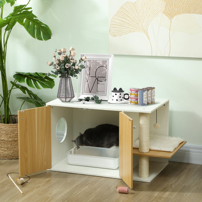 Pawhut Mueble Arenero Para Gatos 3 En 1 Con Puertas Centro De Juegos Blanco_1