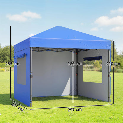 Outsunny Carpa Plegable Pop-up 3x3 M Con 3 Paredes Upf50+ Altura Ajustable Azul_2