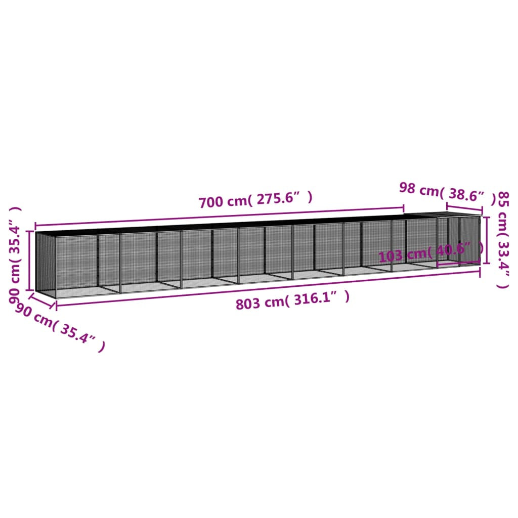 Vidaxl Gallinero Con Techo Acero Galvanizado Antracita 803x98x90 Cm_2