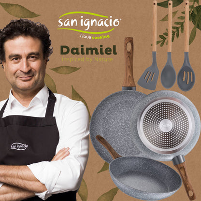 Set 3 Sartenes Ø22 Ø24 Y Ø26 + Set Utensilios, Daimiel, Aluminio Forjado, Inducción