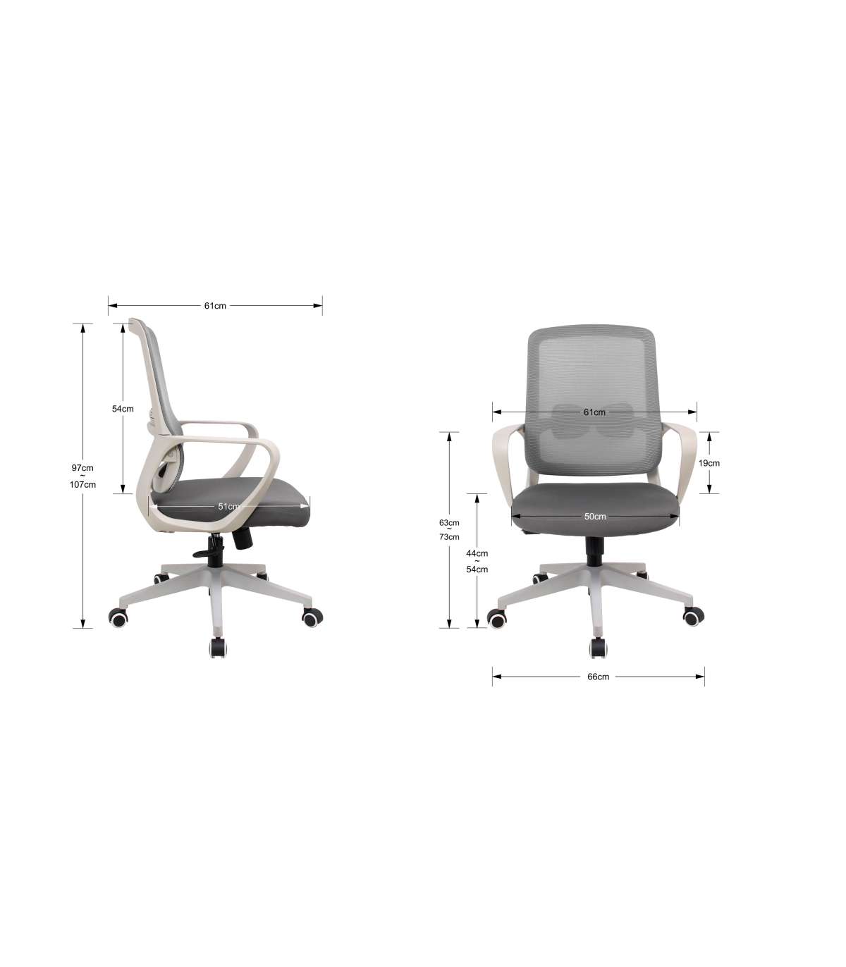 Silla Despacho Giratoria Elevable Acabado Gris/blanco, 66m(ancho) 97/105cm(altura) 61cm(fo_3