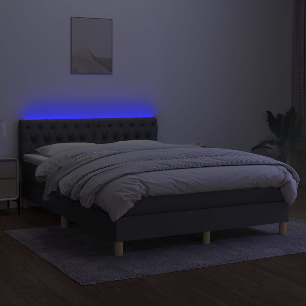 Cama Box Spring Colchón Y Luces Led Tela Gris Oscuro 140x190 Cm / Vetonek_2
