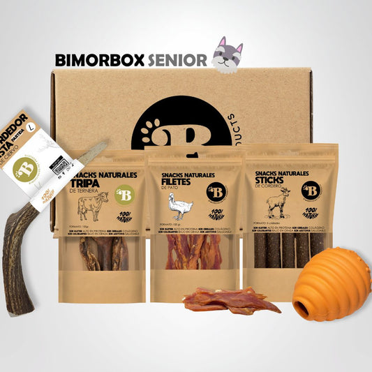 Bimorbox Perros Senior Medianos Y Grandes – Pack Ahorro Con Juguete, Mordedor De Asta De Ciervo Y Snacks Sin Aditivos_0