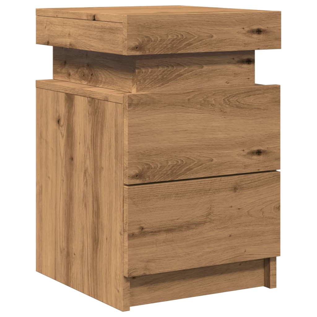 Mesitas Noche Con Led 2 Uds Madera Marrón Roble 35x39x55 Cm_1